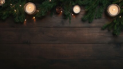 Wall Mural - cozy holiday arrangement with candles and evergreen branches