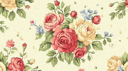 Canvas Print - Elegant Rose Bouquet Floral Pattern Vintage Style Romantic Design