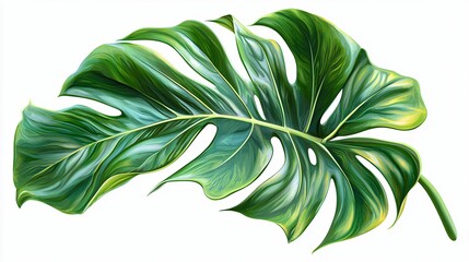 Wall Mural - Lush Green Tropical Monstera Leaf Artistic Illustration Vibrant Nature Design Element