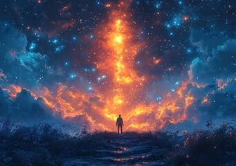 Wall Mural - vibrant cosmic landscape with nebulas and twinkling stars