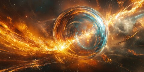 Wall Mural - Cosmic Orb: Fiery Nebula and Celestial Swirl in Abstract Style