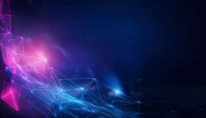 Poster - A vibrant, abstract digital background featuring blue and pink light trails and geometric shapes, creating a futuristic and dynamic atmosphere.