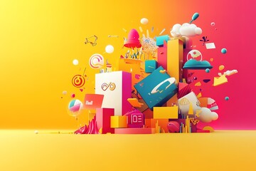 Poster - Colorful, abstract background with a pink square in the middle