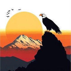 Wall Mural - Large eagle is perched on a rocky mountain top