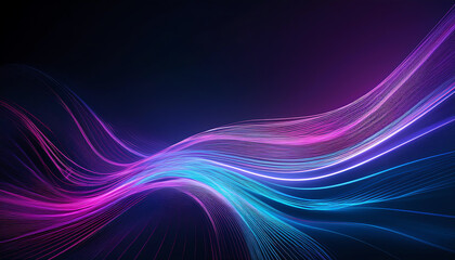 Poster - A vibrant wave of light in shades of pink and blue, creating a dynamic, abstract digital design set against a dark background.