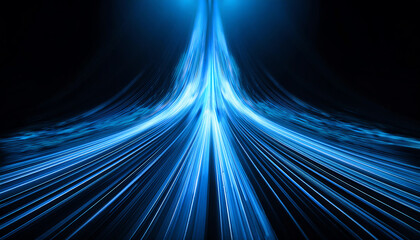 Poster - A vibrant blue light pattern creates a dynamic, abstract visual effect, resembling flowing data or energy beams against a dark background.