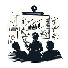 Poster - Woman is giving a presentation to a group of people