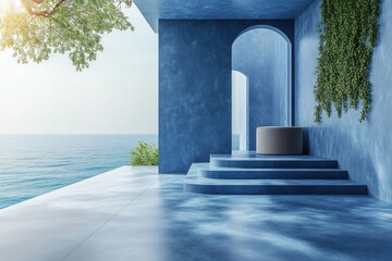 Fototapete - Modern Blue Interior Corner Room with Abstract Window Light and Minimalist Design