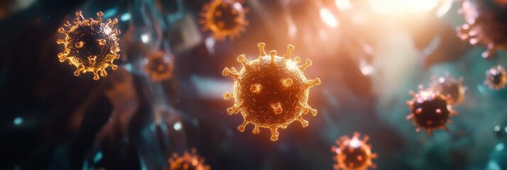 Fototapete - Strong glowing barrier effectively deflects harmful viruses in a vibrant and dynamic environment. Generative AI