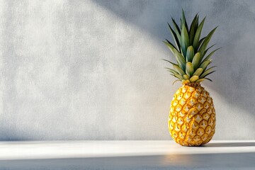 Aufkleber - Pineapple on a minimalistic table against a textured wall in bright natural light showcasing the fruits vibrant colors. Generative AI