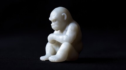 Wall Mural - A small, white figurine of a seated gorilla, conveying a sense of contemplation and stillness.