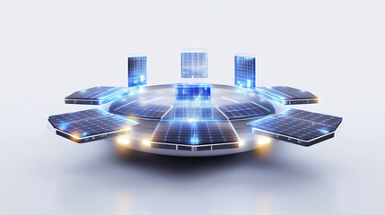 Futuristic solar array design with minimalistic features and glowing elements, showcasing advanced technology and renewable energy concepts