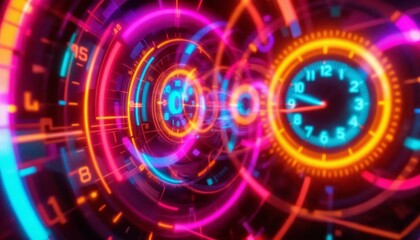 Wall Mural - neon clock abstract background
