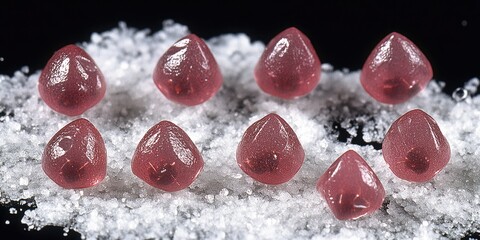 Poster - Pink gemstone crystals on white powder. Jewelry, science