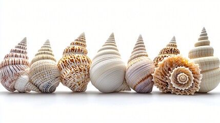 Elegant Seashells Collection White Background Coastal Nature Photography