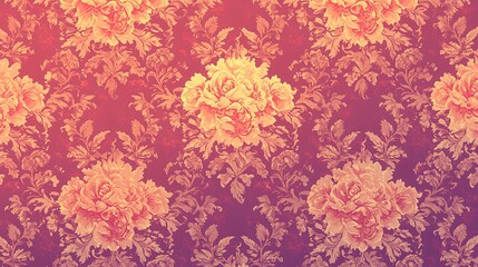 Canvas Print - Vintage floral wallpaper pattern background texture with roses and leaves in warm, peachy tones.