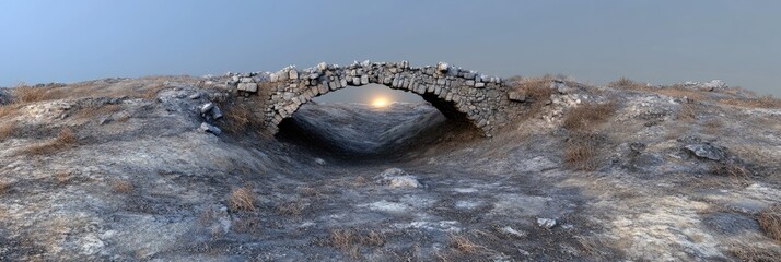 Wall Mural - Stone Archway Framing a Breathtaking Sunset Over Rugged Rocky Landscape