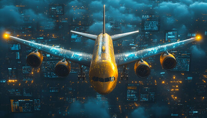 Poster - Golden plane night flight data visualization