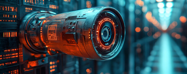 Poster - Futuristic camera, server room, tech background