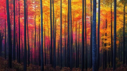 Canvas Print - vibrant autumn forest with colorful trees. ideal for autumn themes, nature projects, and fall backgr