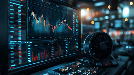 Poster - Night trading charts, fan, city view