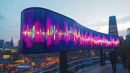 Poster - Cityscape audio wave display, night