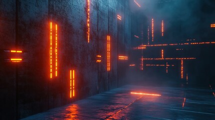Aufkleber - Strong glowing wall effectively deflects viruses in a futuristic environment with dark textures and neon lights. Generative AI