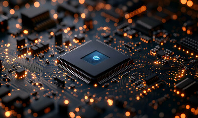 Poster - Global network processor, circuit board, glowing, data, technology