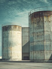 Poster - Industrial oil storage tanks under a cloudy sky in a large facility. Generative AI