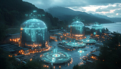Poster - Global energy data, mountain facility, night