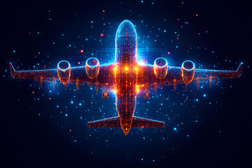 Poster - Futuristic plane, digital, dark, glowing, travel, concept, design, abstract, night, flight