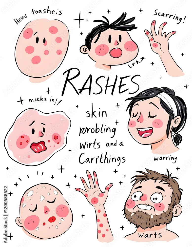 Funny Rash Cartoon Guide to Rashes: A Whimsical Illustration of Skin Problems ...