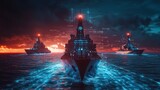 Digital Naval Warfare: Futuristic Warships at Sea
