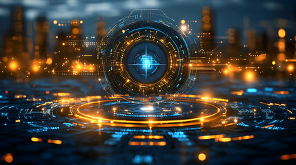 Poster - Futuristic interface city hologram display