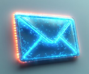 Poster - Futuristic 3D Email Envelope Icon Rendered in Blue Glow with Soft Ambient Lighting
