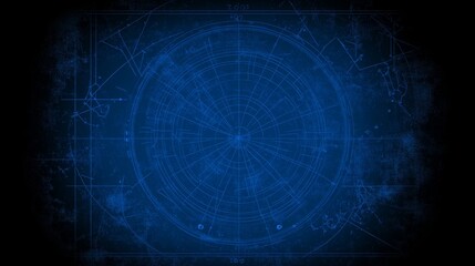 Poster - Abstract Blue Circular Technical Blueprint Design
