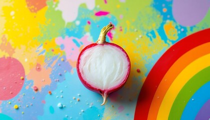 Halved Radish on Vibrant Rainbow-Colored Background