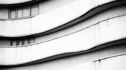 Poster - Abstract Concrete Building Facade with Curved Balconies and Windows