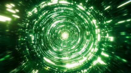 Wall Mural - abstract green circular light tunnel digital art