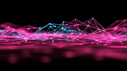 Poster - Abstract Network Data Visualization Pink Blue Glow