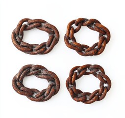 Wall Mural - Four rusty metal chain rings on white.