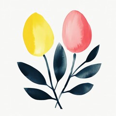 a vibrant set of easter eggs in shades of pink, yellow, and dark blue illustration, beautifully deco