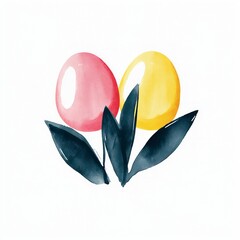 a vibrant set of easter eggs in shades of pink, yellow, and dark blue illustration, beautifully deco