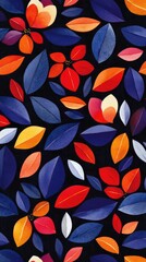 Wall Mural - Autumn leaves pattern, vibrant colors, dark background, design textile