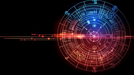 Poster - Abstract Tech Mandala Glowing Circular Design