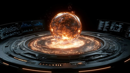 Poster - Fiery orb control console futuristic data