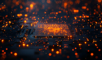 Poster - Glowing CPU, Circuit Board, Data, Night, Technology