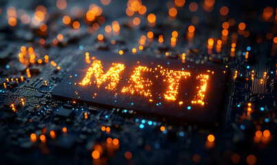 Poster - AI chip glowing, circuit board, tech background