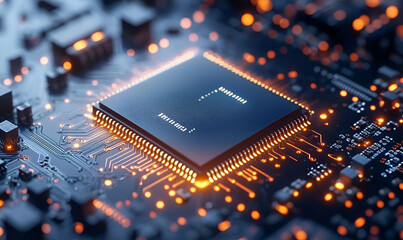 Poster - Glowing CPU on circuit board, tech background