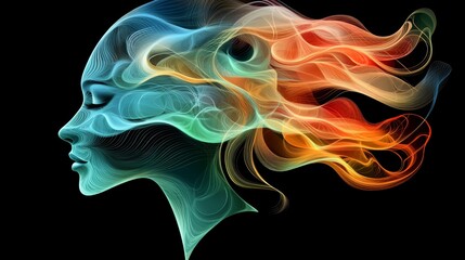 Poster - Abstract Woman Profile with Colorful Energy Flow